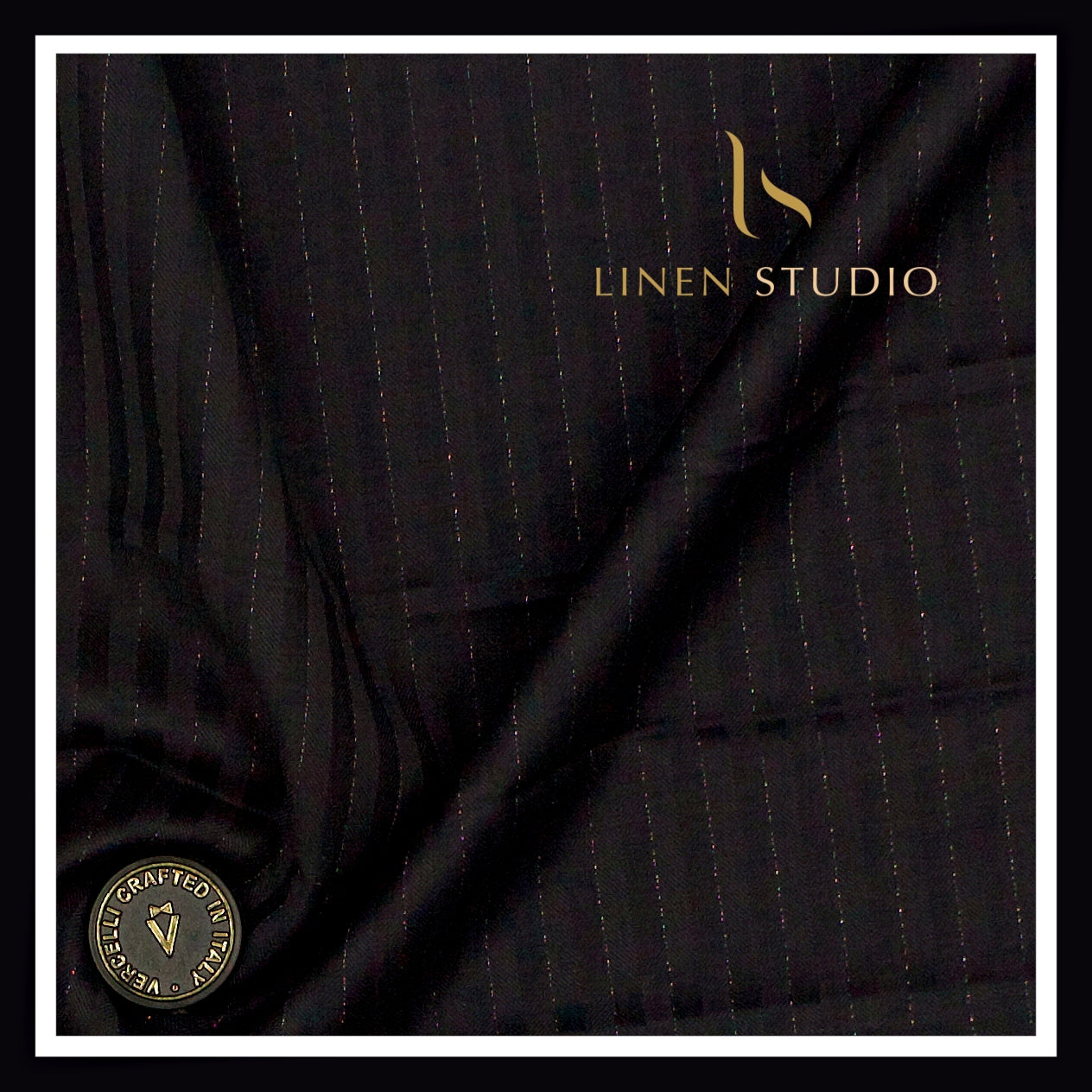 140's Australian Merino Wool by Vercelli - Black Textured Stripes with Bold Silver Lurex (NEW) (Zoom In)