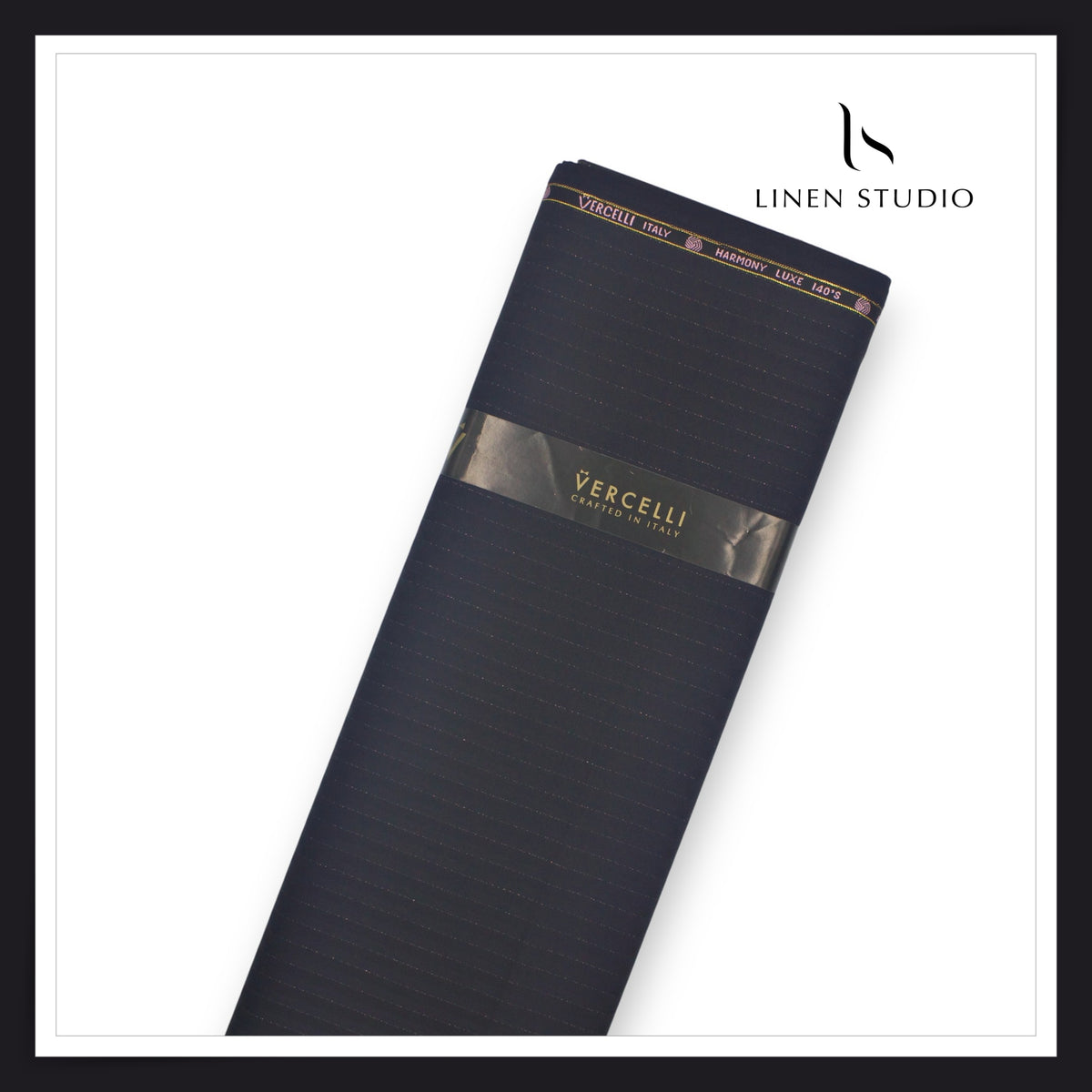 Vercelli Italy Harmony Luxe 140’s 70% Merino Wool Suiting - Dark Blue Tonal Stripes with Silver Lurex (NEW) (Zoom In)