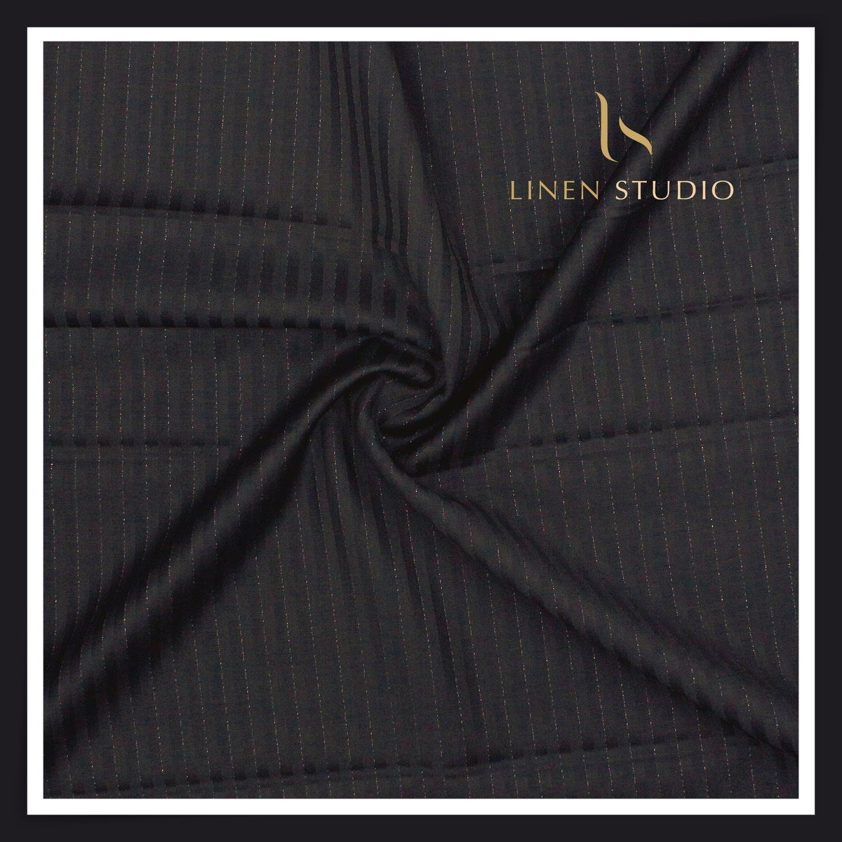 Vercelli Italy Harmony Luxe 140’s 70% Merino Wool Suiting - Dark Blue Tonal Stripes with Silver Lurex (NEW) (Zoom In)