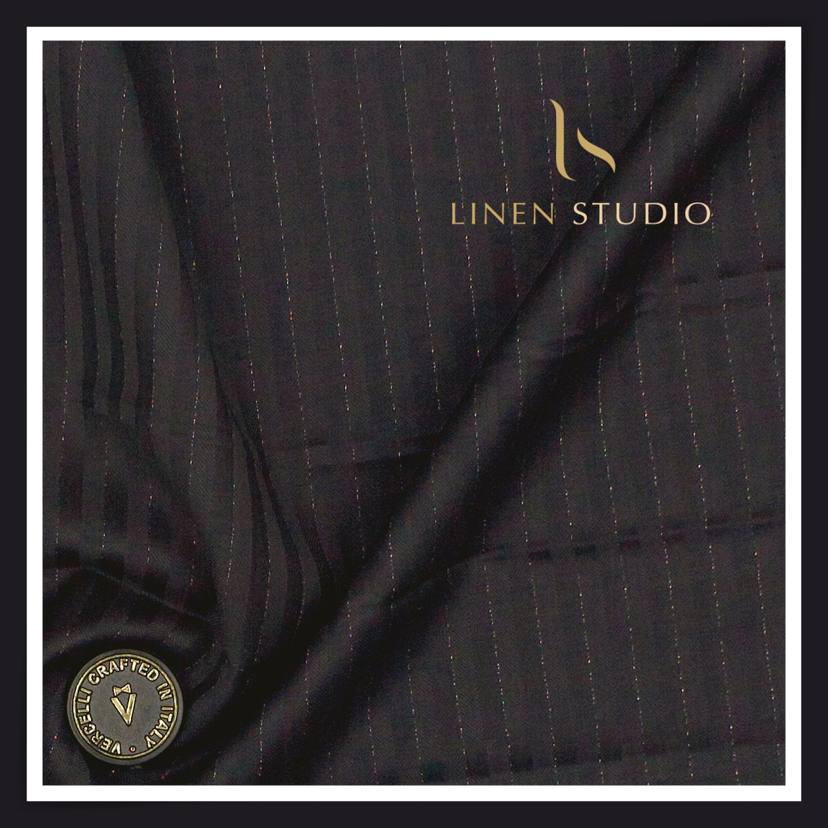 Vercelli Italy Harmony Luxe 140’s 70% Merino Wool Suiting - Dark Blue Tonal Stripes with Silver Lurex (NEW) (Zoom In)