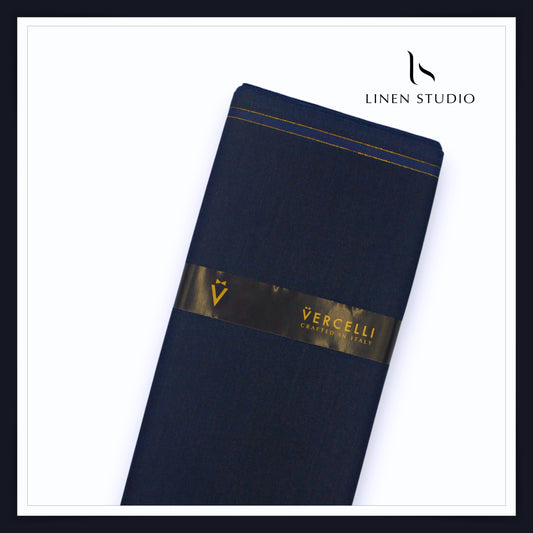 Vercelli Italy Snowdrift 120's 70% Wool Rich Milled Suiting - Solid Classic Navy (NEW)