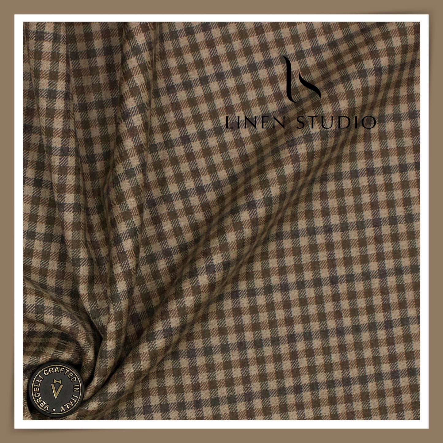 Super 120's Australian Merino Milled Wool by Vercelli Italy - Brown Retro Checks (NEW) (Fastest Selling)