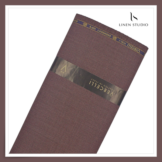 130's Australian Merino Wool Milled Suiting by Vercelli - Ferra Red Checks (NEW) (Zoom In)