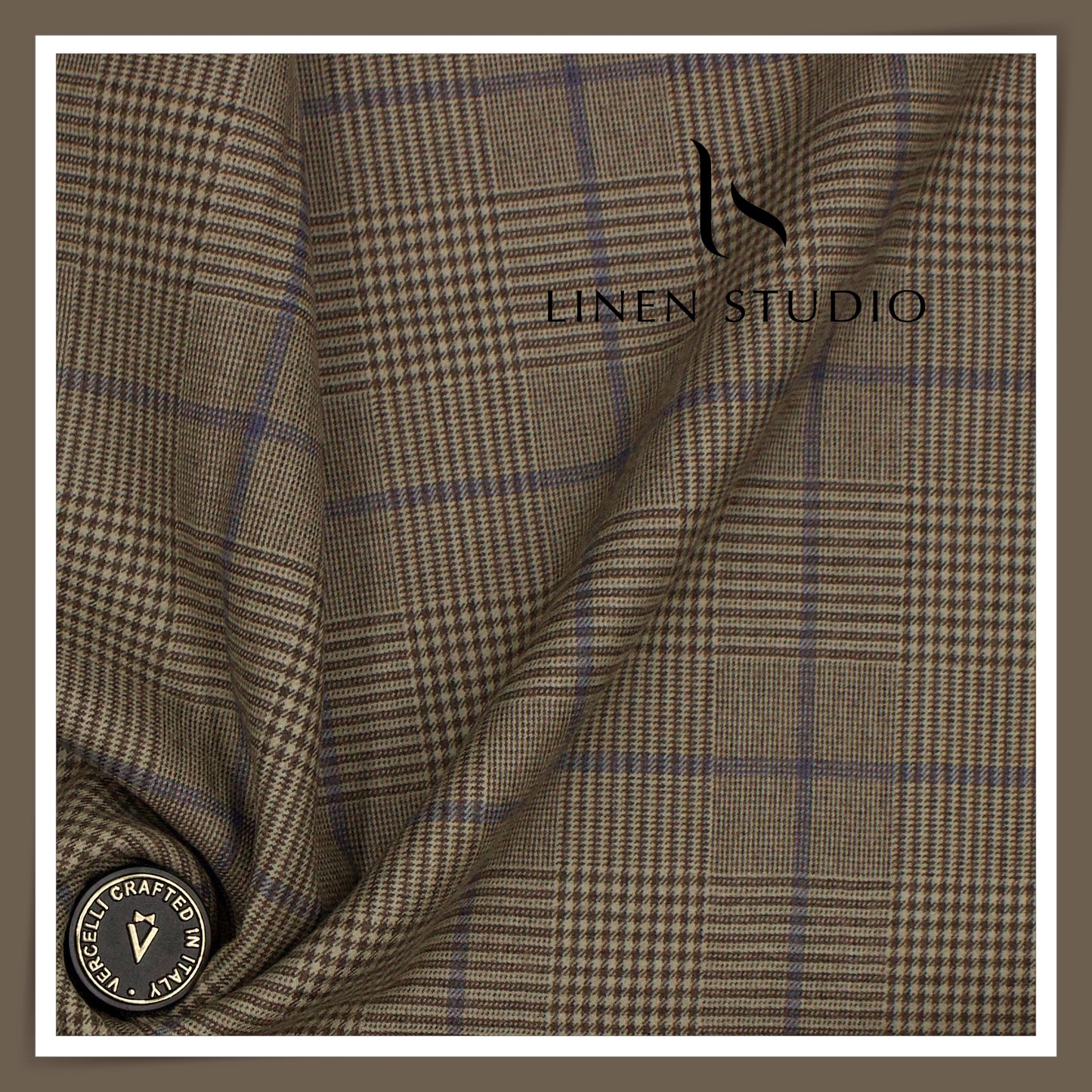 130's Australian Merino Wool Milled Suiting by Vercelli Italy - Grey Brown Checks (NEW) (Zoom In)
