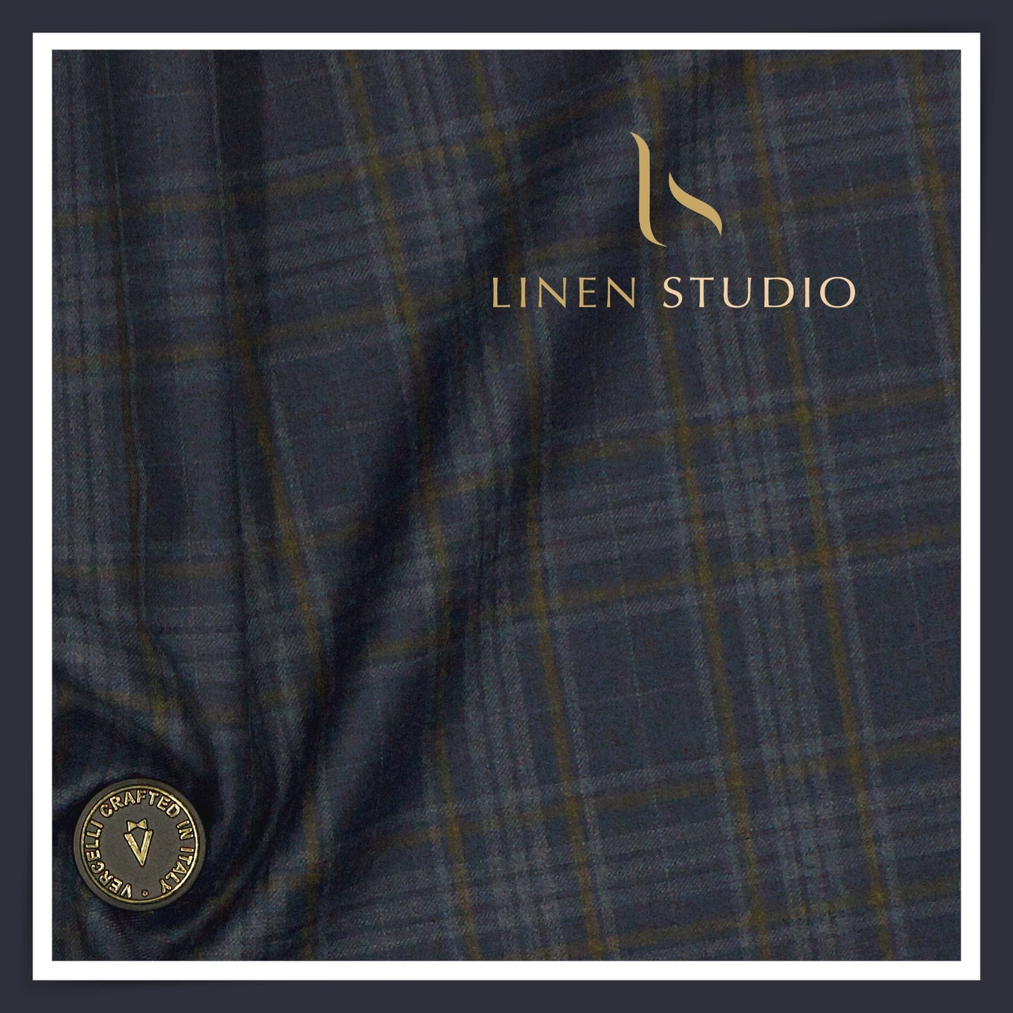 130's Australian Merino Wool Milled Suiting by Vercelli - Tuna Blue with Brown Checks (NEW)
