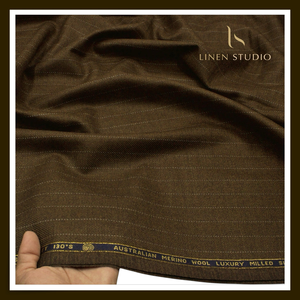 Vercelli Italy Snowdrift 130's 70% Australian Merino Wool Rich Milled Suiting - Dark Brown 1.80 Cms Pinstripe (Latest Collection)