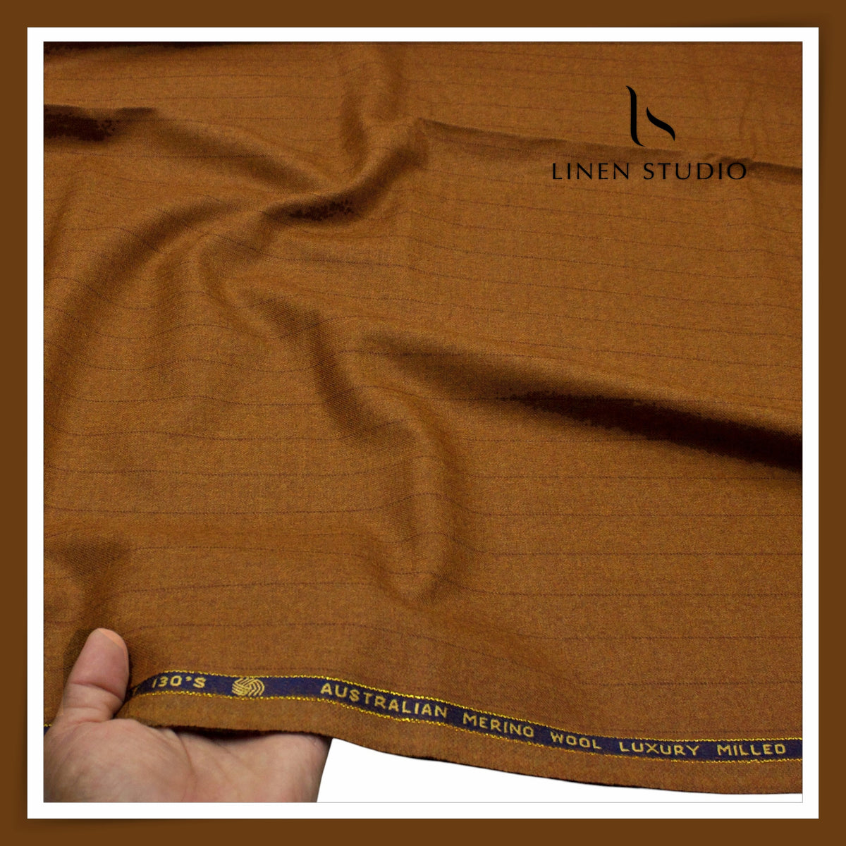 Vercelli Italy Snowdrift 130's 70% Australian Merino Wool Rich Milled Suiting - Cognac Rust 2.00 Cms Pinstripe (Latest Collection)