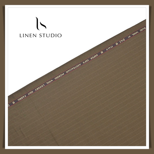 120's Australian Wool Suiting by D&J - Tobacco Brown Stripes (NEW)