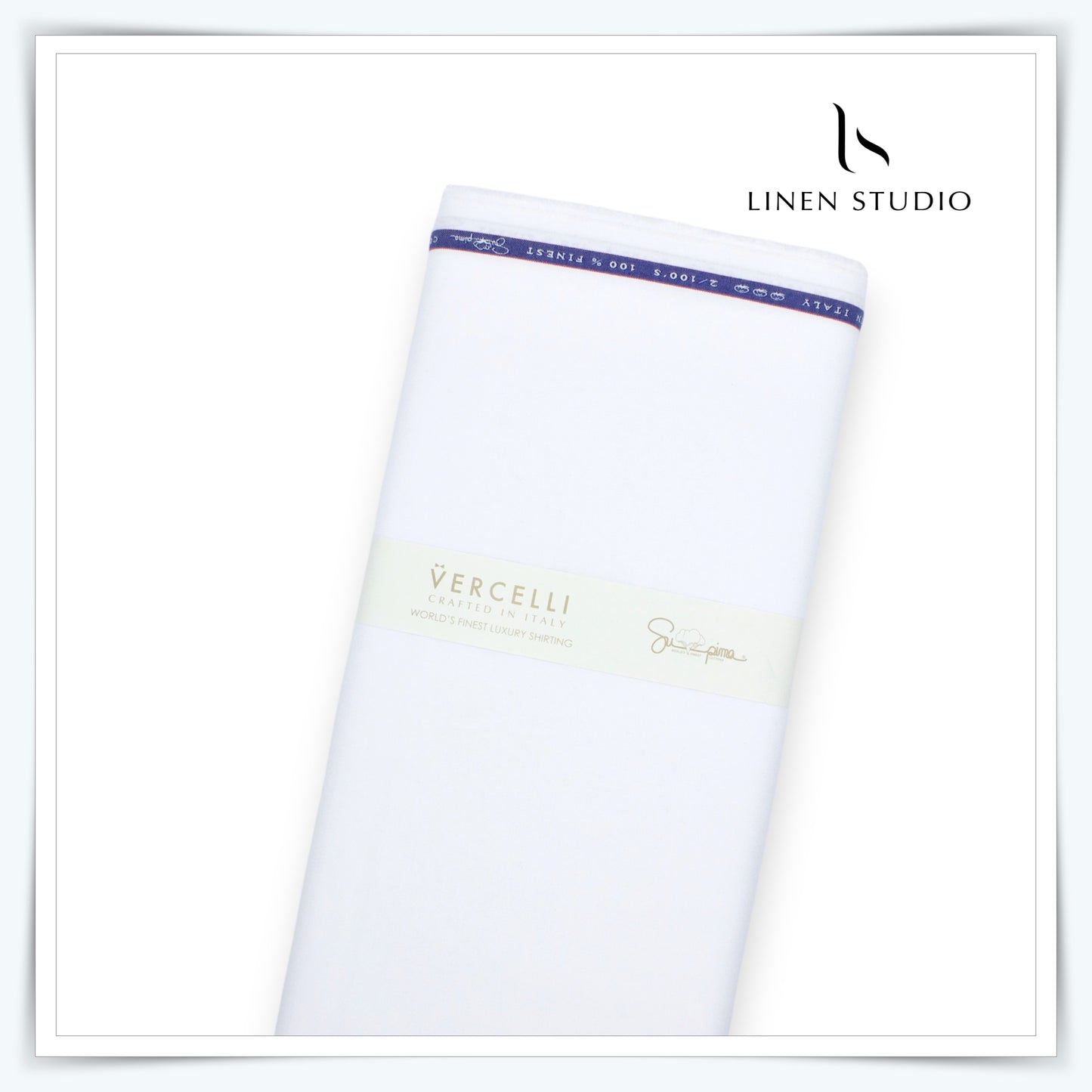 2/100's Finest Supima Cotton by Vercelli - White Dobby (zoom in)