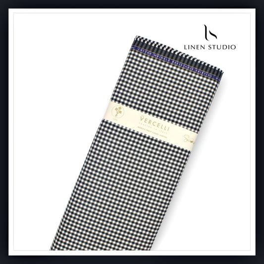 2/100's Wrinkle Resistant Supima Cotton Shirting by Vercelli - Black Gingham Checks (NEW)