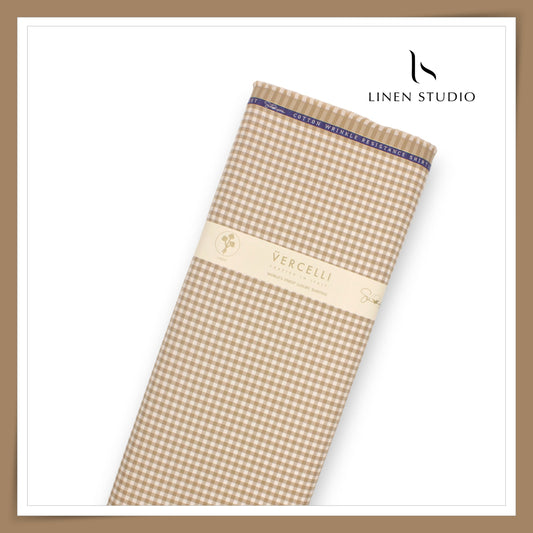 2/100's Wrinkle Resistant Supima Cotton Shirting by Vercelli - Pale Taupe Gingham Checks (NEW)