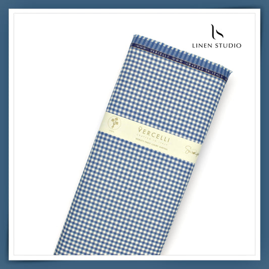 2/100's Wrinkle Resistant Supima Cotton Shirting by Vercelli - Dusky Blue Gingham Checks (NEW)