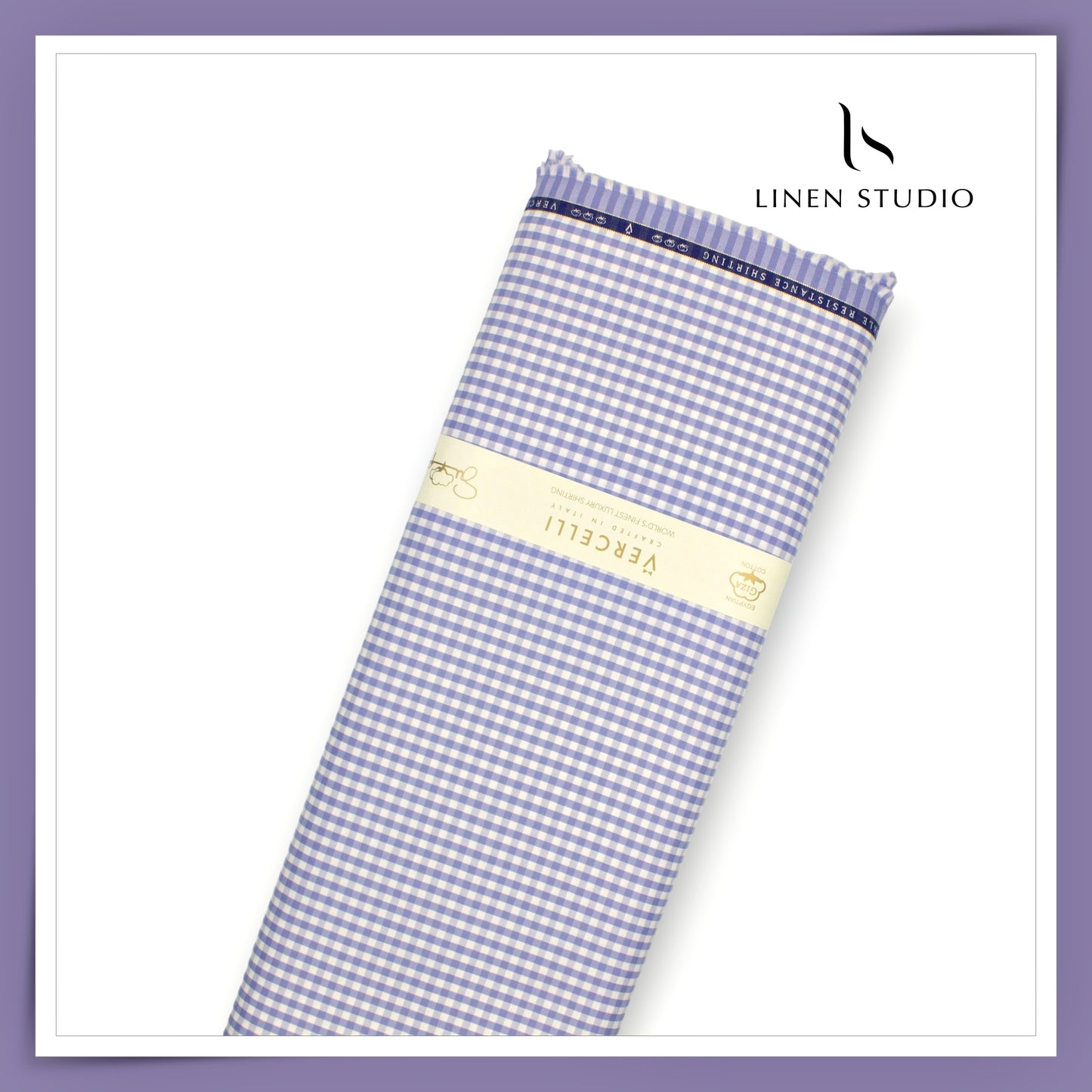 2/100's Wrinkle Resistant Supima Cotton Shirting by Vercelli - Purply Blue Gingham Checks (NEW)