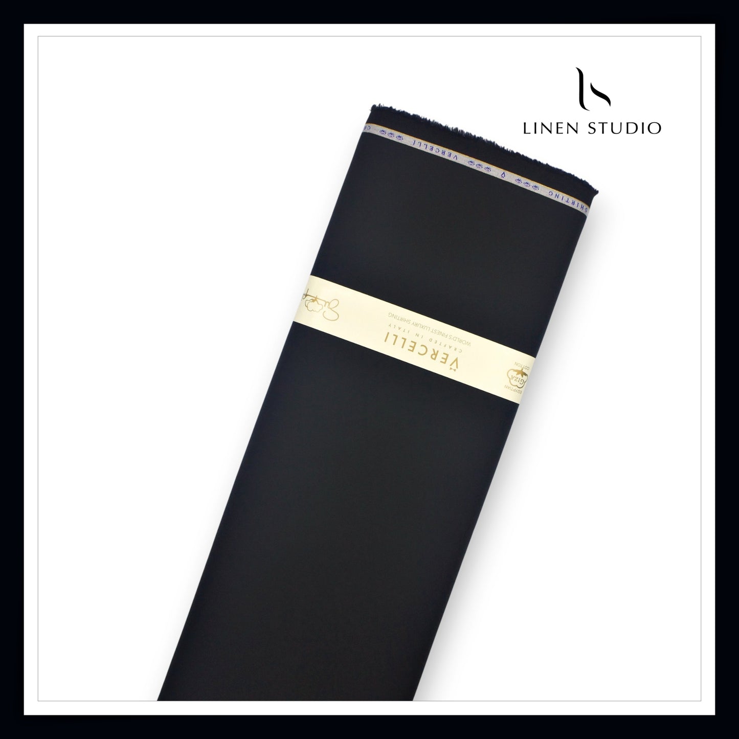 2/100's Water Resistant Supima Cotton Shirting by Vercelli - Deep Black (NEW)