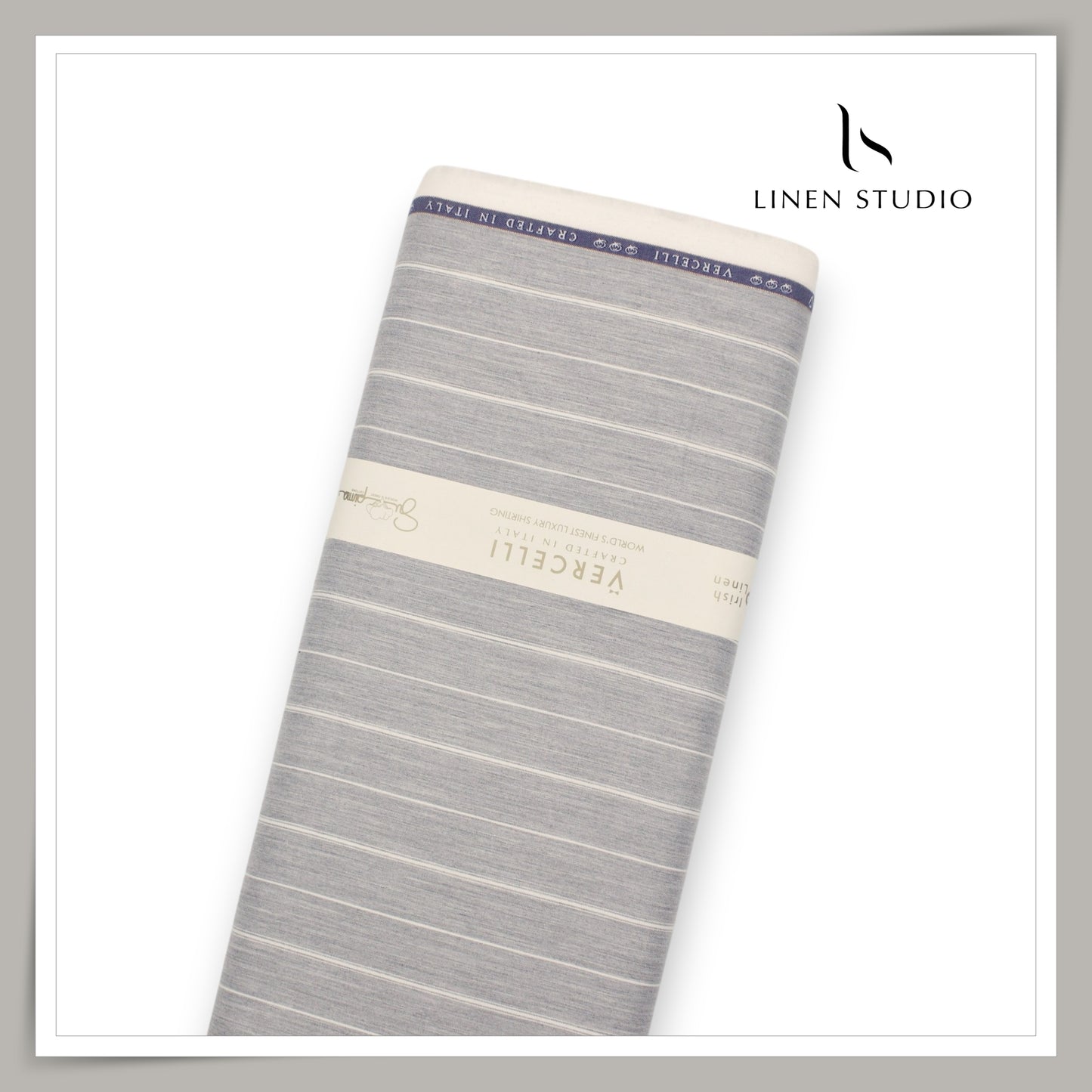 2/100's Supima Cotton Shirting by Vercelli Italy - Grey with Classic White Broad Stripes (NEW)