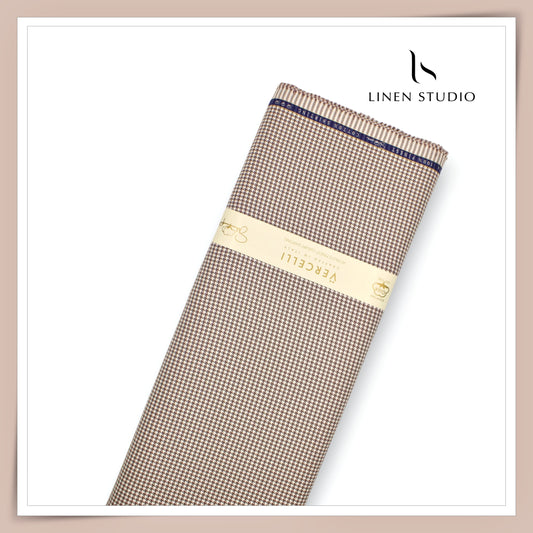 2/100's Supima Cotton Shirting by Vercelli - Taupe Houndstooth Checks (Restocked)