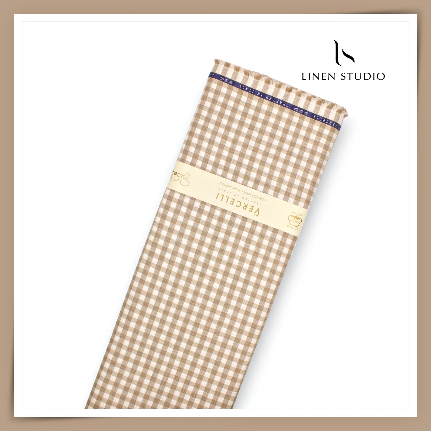 2/100's Supima Cotton Shirting by Vercelli - Desert Brown Shepard Checks (NEW)