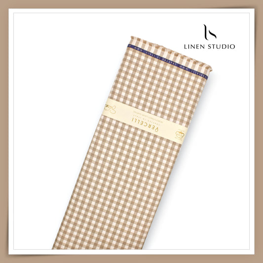 2/100's Supima Cotton Shirting by Vercelli - Desert Brown Shepard Checks (NEW)
