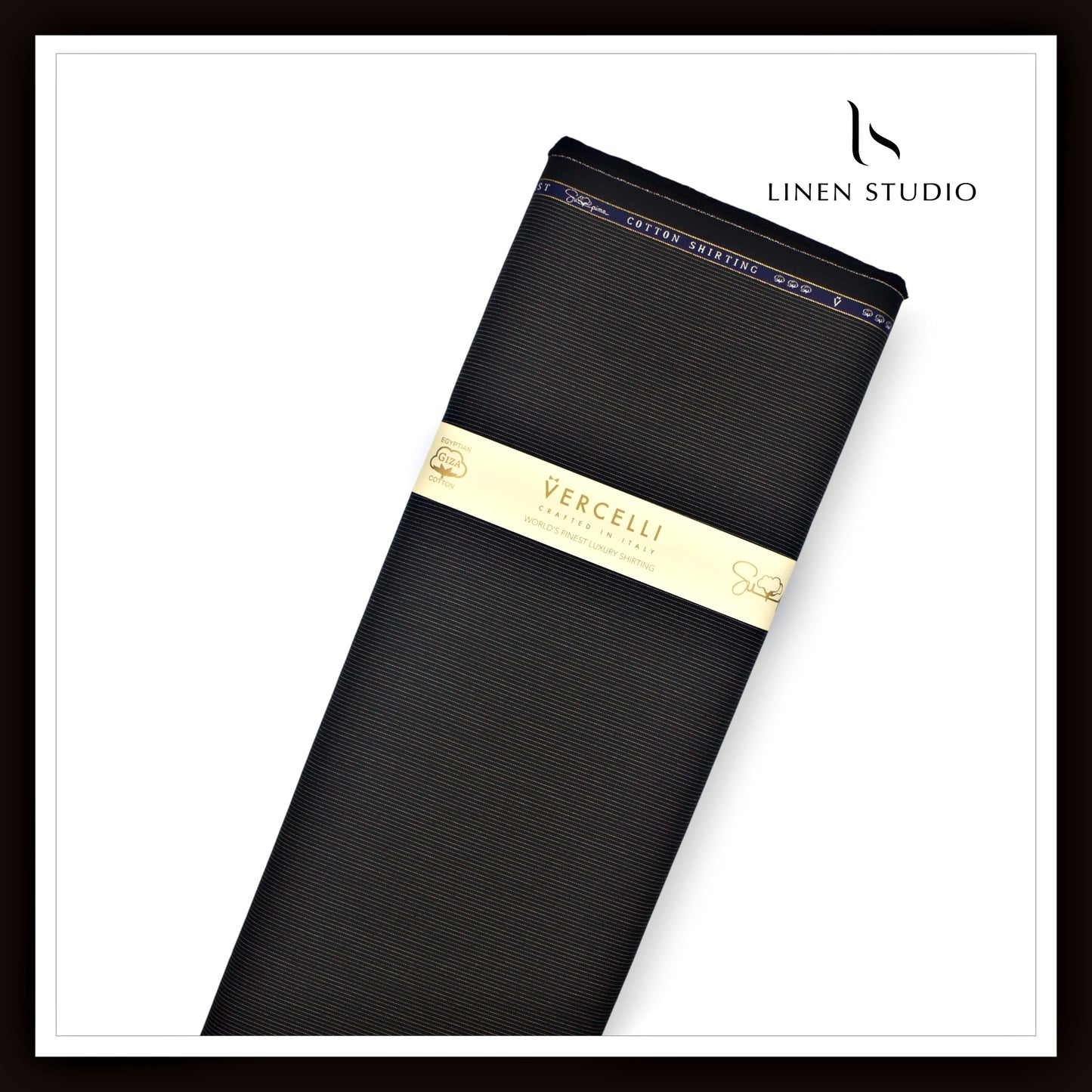 2/100's Supima Cotton Shirting by Vercelli - Black with White Micro Stripes (NEW)