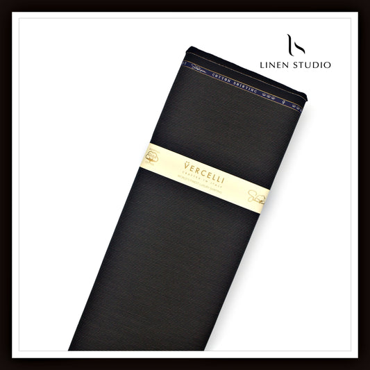 2/100's Supima Cotton Shirting by Vercelli - Black with White Micro Stripes (NEW)