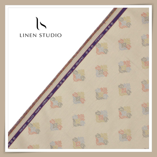 100% Finest Supima Cotton Jacquard Shirting by Vercelli Italy - Pale Orange (Fastest Selling)