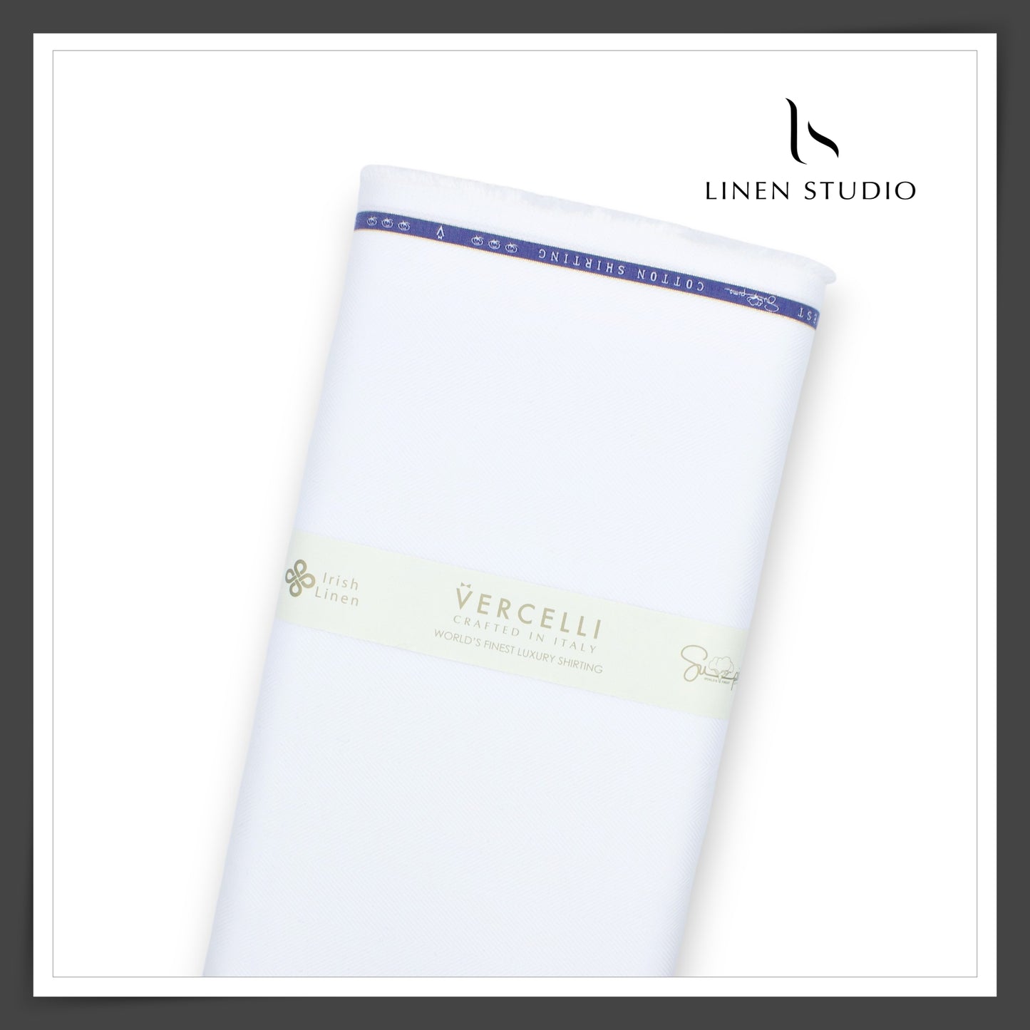 2/100's Finest Supima Cotton by Vercelli - Pure White Herringbone Design (Zoom In)