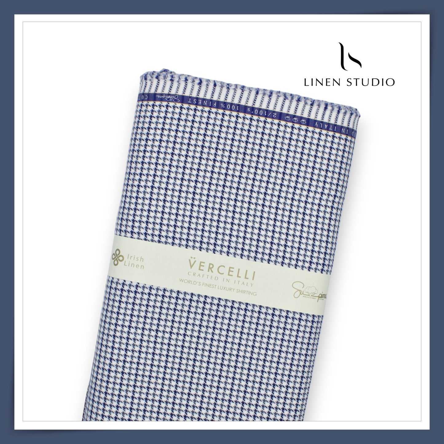 2/100's Finest Supima Cotton by Vercelli - Dogs Tooth White/Blue