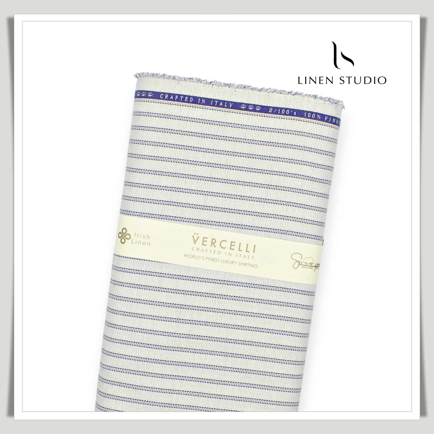 2/100's Finest Supima Cotton by Vercelli - Cream Dobby Stripes (Zoom In)