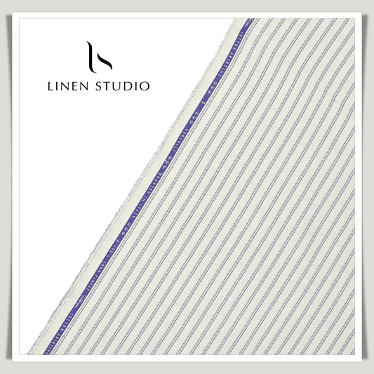 2/100's Finest Supima Cotton by Vercelli - Cream Dobby Stripes (Zoom In)