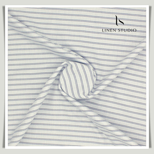 2/100's Finest Supima Cotton by Vercelli - Cream Dobby Stripes (Zoom In)