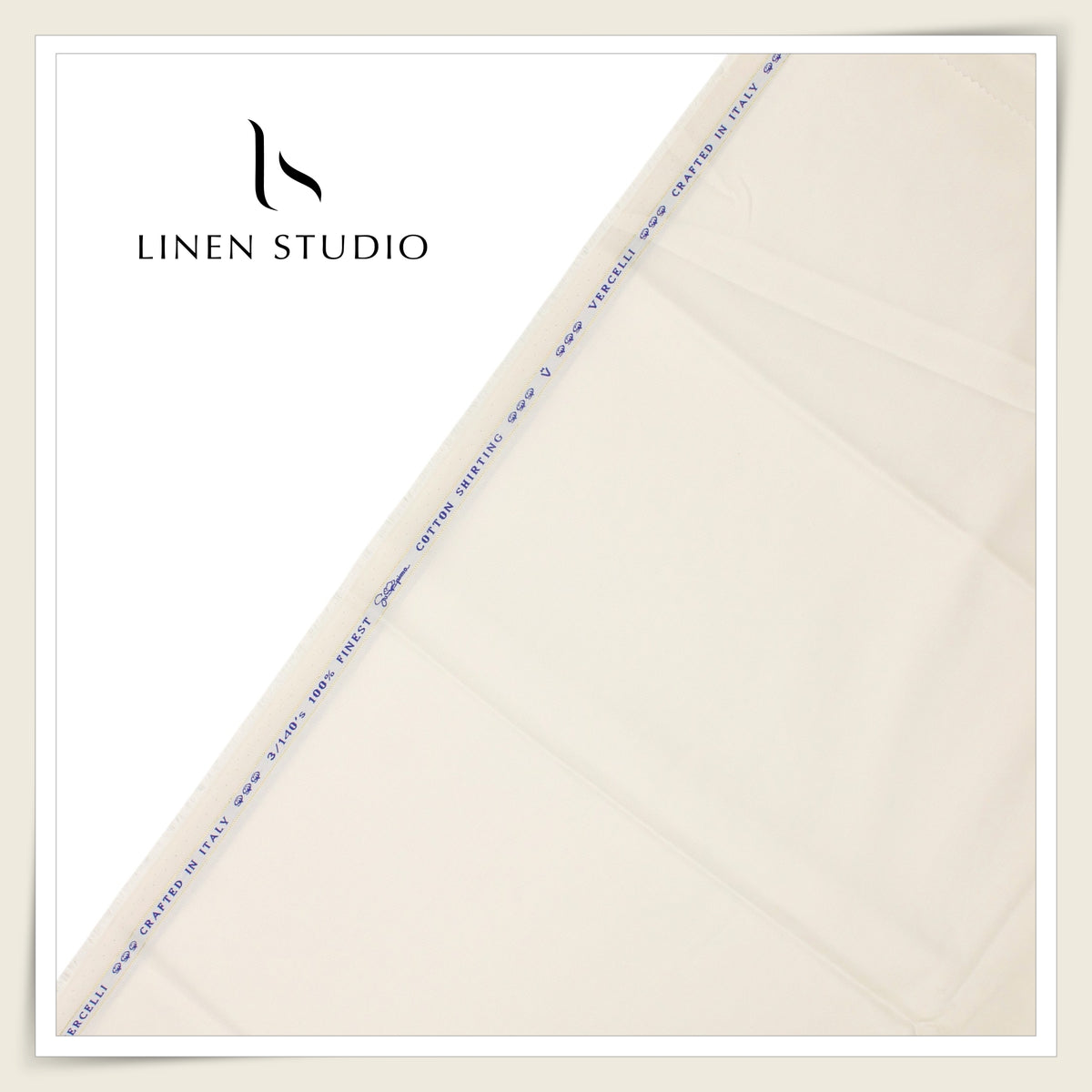 100% Supima Cotton Shirting by Vercelli Italy - 3/140's Beige with Mirco Stripes (FLAT RATE) (Zoom In)