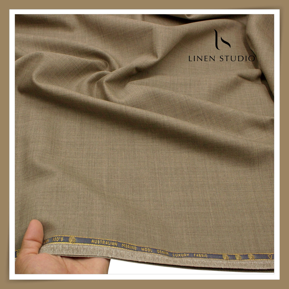 Vercelli Italy Wool Denim 130’s Merino Wool Blend Twill Suiting with Stretch - Khakhi Beige (Latest Collection)