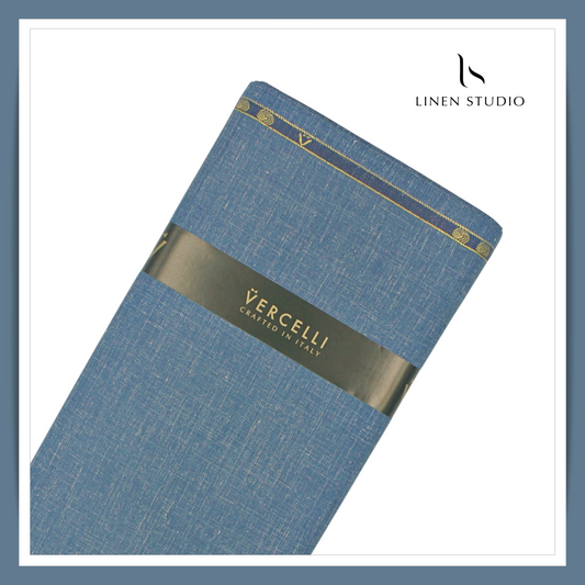 Vercelli Italy 140's Wool Linen Silk Luxury Suiting - Steel Blue Slub Textured (NEW)
