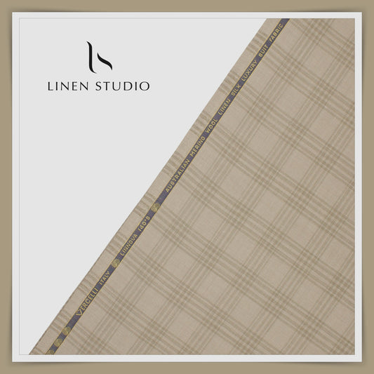 140's Merino Wool / Linen / Silk by Vercelli Italy - Spring Vanilla Checks (NEW)