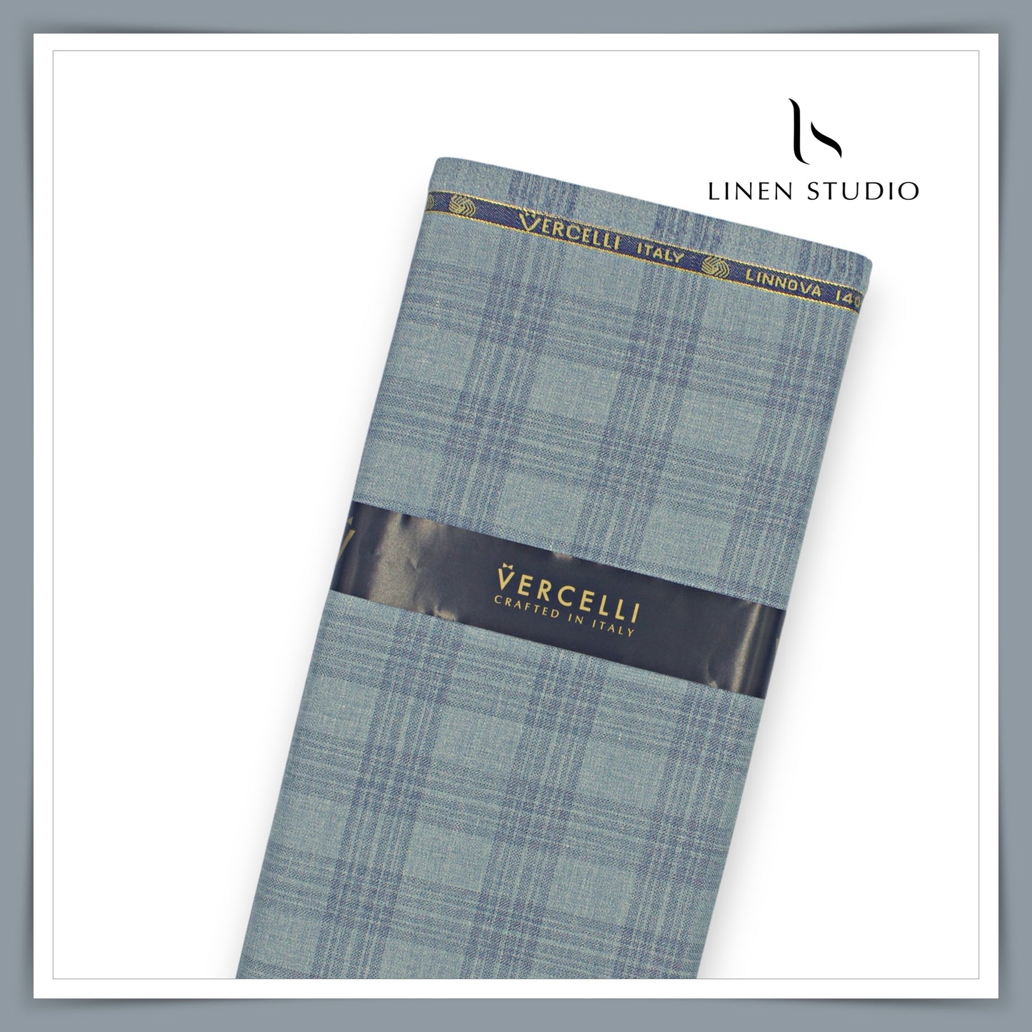 140's Merino Wool / Linen / Silk by Vercelli Italy - Blueish Grey Checks (NEW)