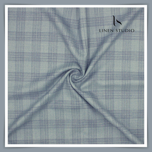 140's Merino Wool / Linen / Silk by Vercelli Italy - Blueish Grey Checks (NEW)
