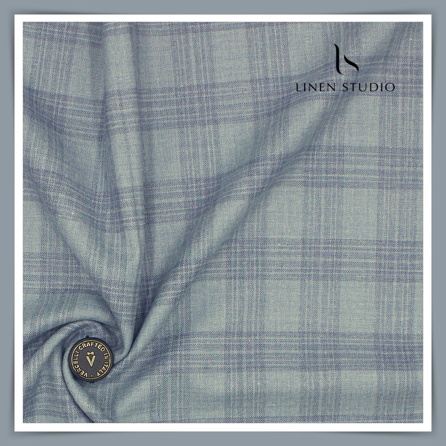 140's Merino Wool / Linen / Silk by Vercelli Italy - Blueish Grey Checks (NEW)