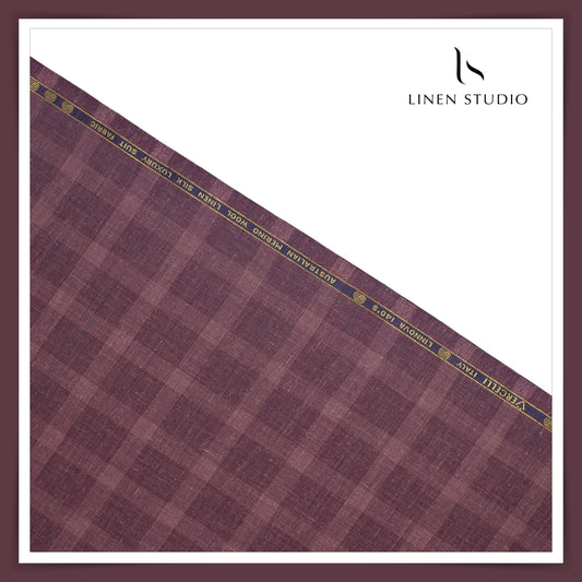 140's Merino Wool / Linen / Silk by Vercelli Italy - Tuscan Red Sober Checks (NEW)