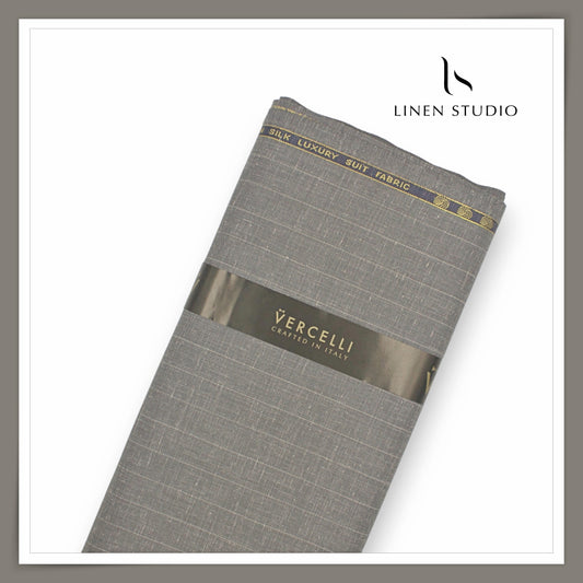 140's Merino Wool / Linen / Silk Suiting by Vercelli Italy - Granite Grey Stripes (NEW)