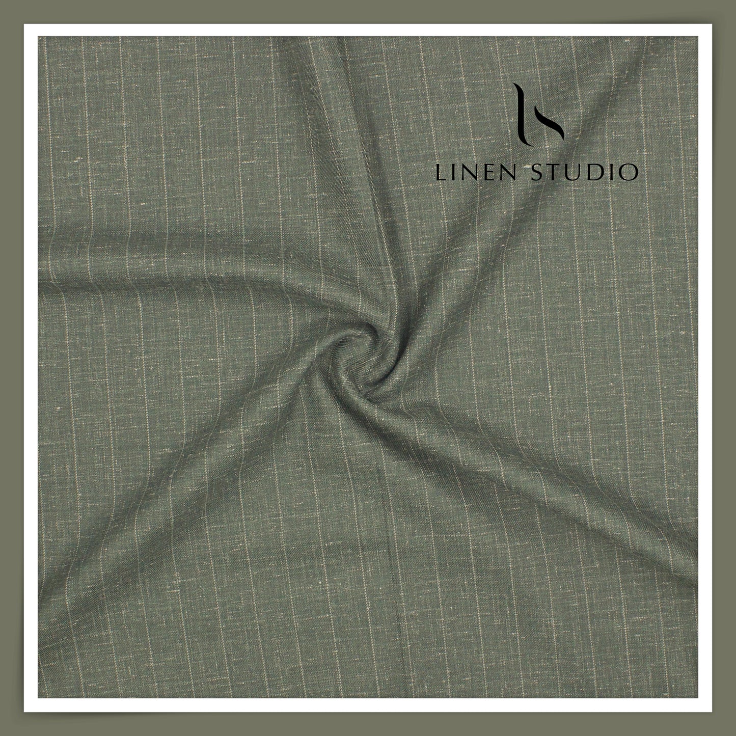 140's Merino Wool / Linen / Silk Suiting by Vercelli Italy - Warm Green Stripes (NEW)