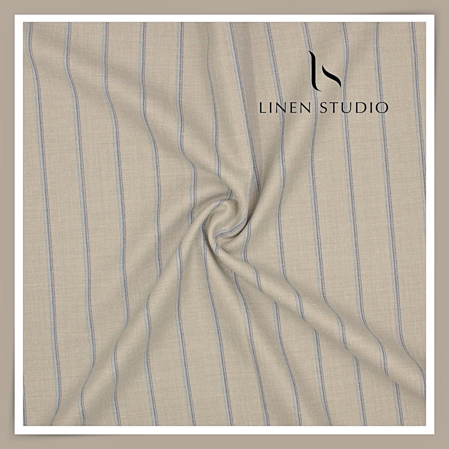 140's Merino Wool / Linen / Silk Suiting by Vercelli Italy - Oatmeal with Blue Stripes (NEW)