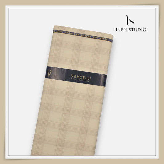 140's Merino Wool / Linen / Silk Suiting by Vercelli Italy - Pavlova Classic Checks (NEW)