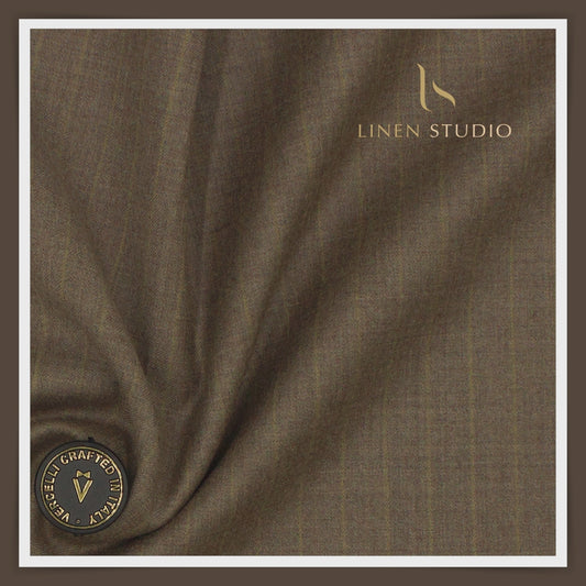 100% Australian Merino Wool by Vercelli - Milled Tobacco Brown Stripes (NEW)