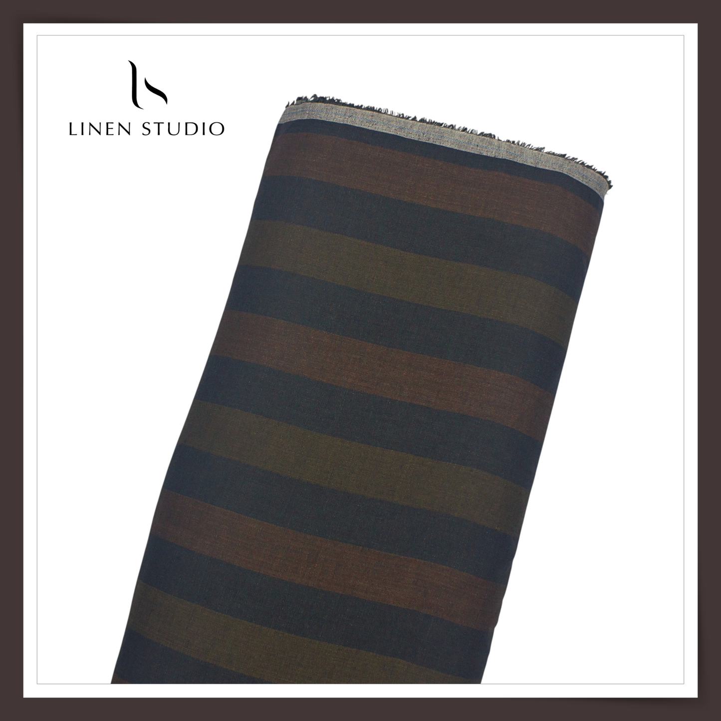 Linen Club 60 Lea Pure Linen Shirting W/O SEL - Brown & Blue Big Stripes (45% SALE) (NEW)
