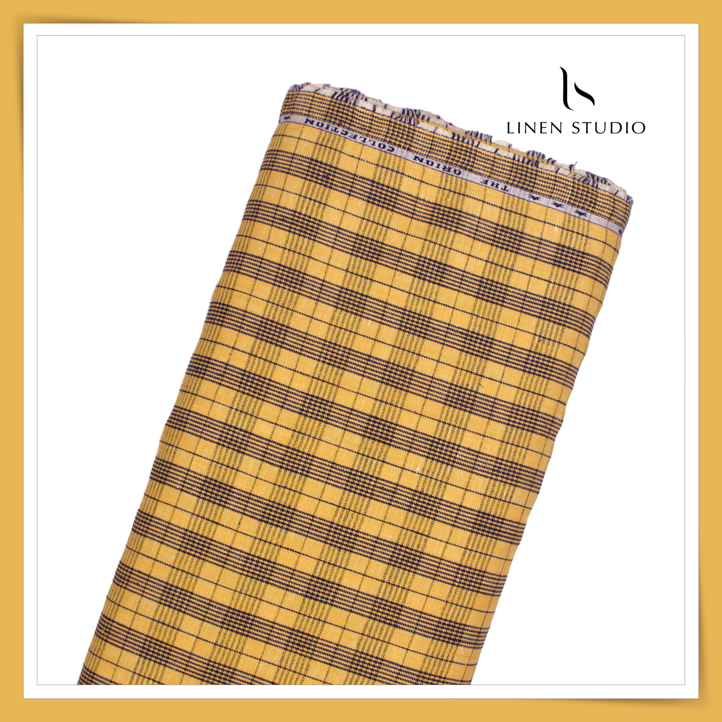 Raymonds Premium Linen Check Suiting - Honey with Blue - Linen Studio