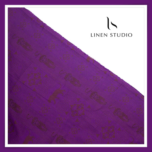 100% Pure Linen Digitally Printed by LINEN STUDIO - Jamuni Machali (NEW) (ZOOM IN)