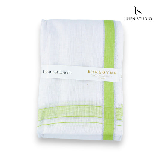 Light Green Border - Pure Linen Dhoti by Burgoyne - Linen Studio