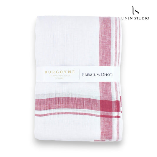Red Plain Border - Pure Linen Dhoti by Burgoyne - Linen Studio