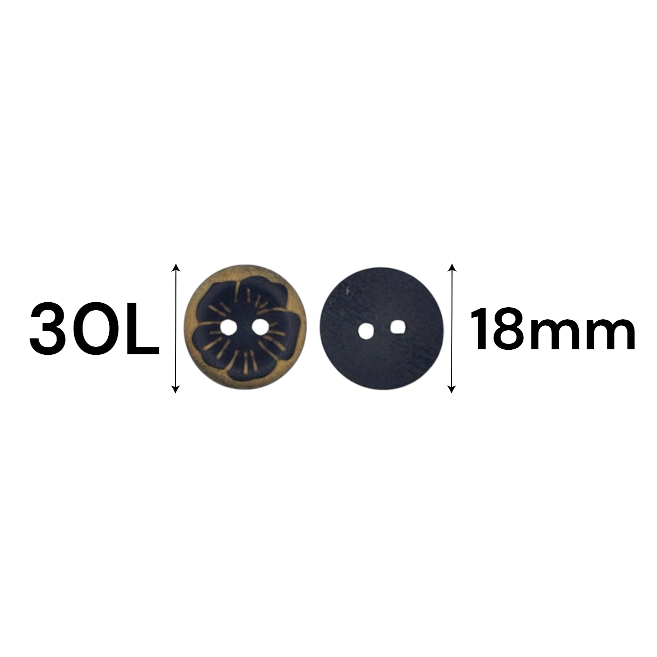 Fancy 2 Hole Black & Gold Floral Printed Shirt Buttons in Big Size 18MM