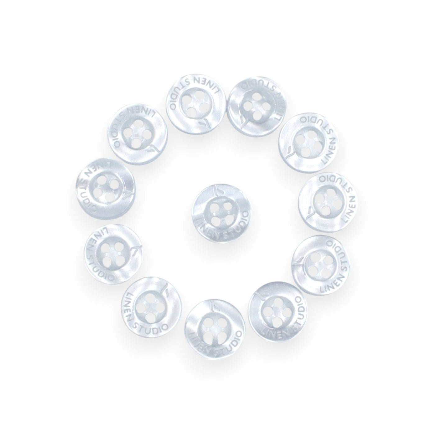 Round Rim 4 Hole White Linen Studio Engraved Premium Shirt Buttons